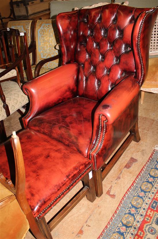 Leather wingback chair & footstool